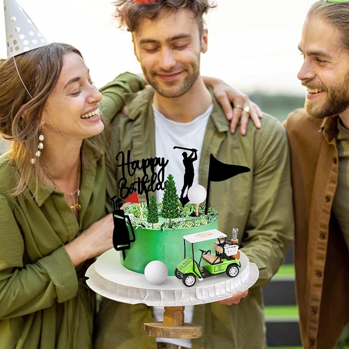 Hooqict 21 Pieces Golf Cake Decorations with Mini Cart, Balls, Clubs, Red Flags, Green Cake Toppers & Cupcake Toppers for Men Sports Golf Themed Birthday Party Decorations Supplies