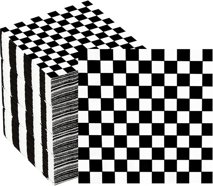 100Pcs Checkered Flag Napkins Race Car Birthday Party Supplies Disposable Racing Black and White Dessert Paper for Baby Shower Themed Decorations Favors Blue (6.5*6.5)