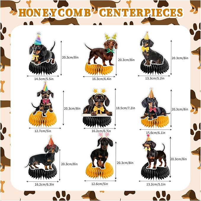 9 PCS Dachshund Honeycomb Centerpieces Table Decorations Dachshund Table Centerpieces for Dachshund Dog Party Supplies Birthday Party Decorations