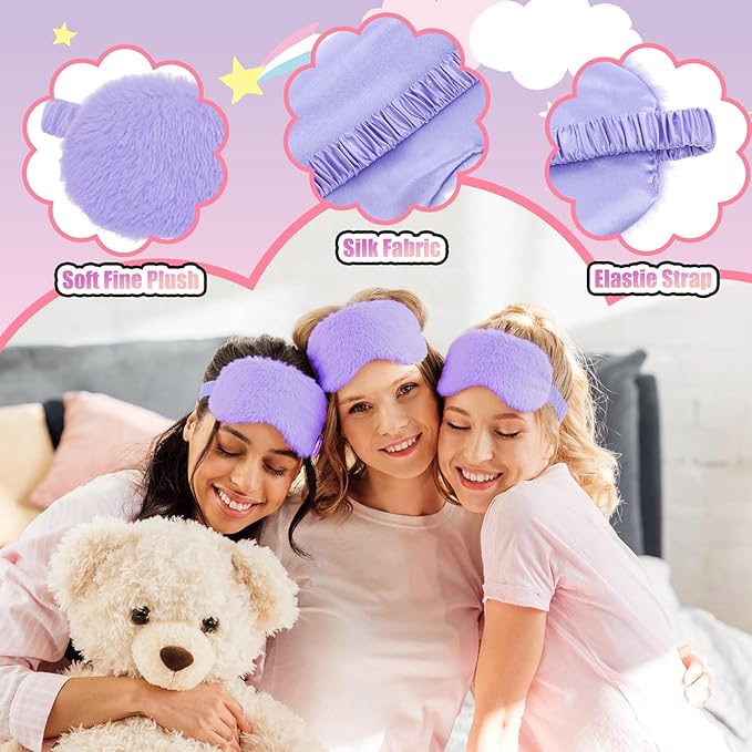 48 Pcs Spa Sleepover Party Supplies 12 Bow Headband 12 Plush Sleep Eye Mask Covers 12 Pair Fuzzy Sock 12 Gift Bags for Sleeping Sleepover Slumber Baby Shower Wedding Party Gift(Purple)