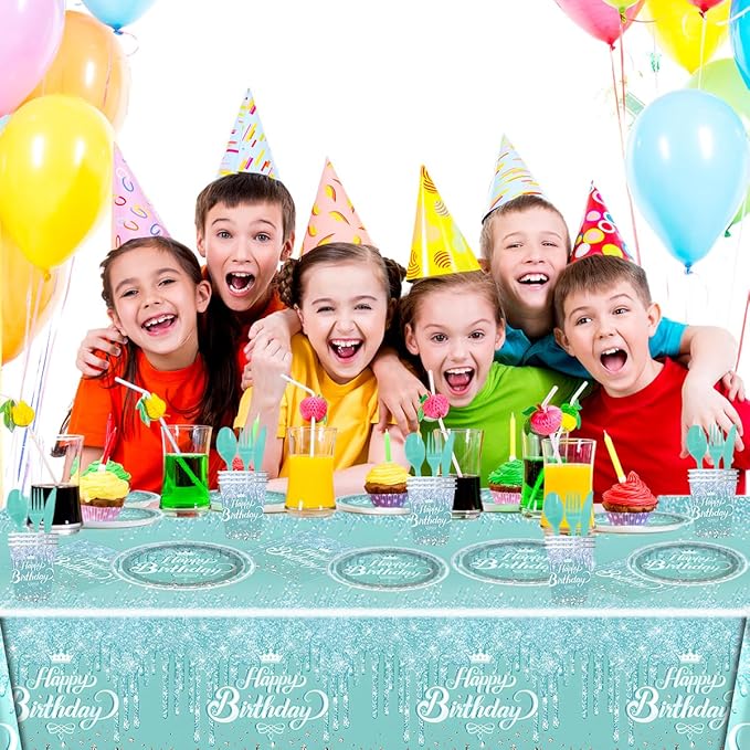 81Pcs Teal and Silver Tableware Set Sparkling Diamonds Party Decoration for Girls and Women Birthday Party Supplies (Blue)