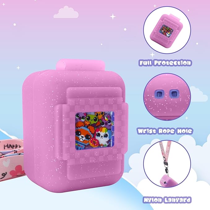 Silicone Cover Case for Bitzee Interactive Toy Digital Pet, Silicone Protective Cover for Virtual Electronic Pets, Digital Pet Accessories for Bitzee with Lanyard, Pink (Case Only)