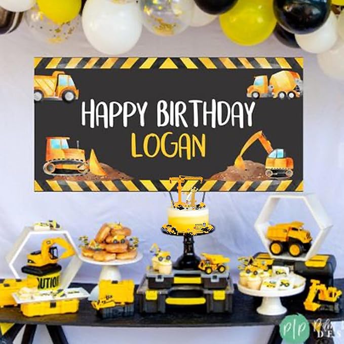 17 Pack Construction Vehicles Cake Toppers Set Acrylic Number 4 Cake Picks Road Sign Tower Digger Cupcake Toppers for Construction Theme Baby Shower Kids 4th Birthday Party Cake Decorations Supplies