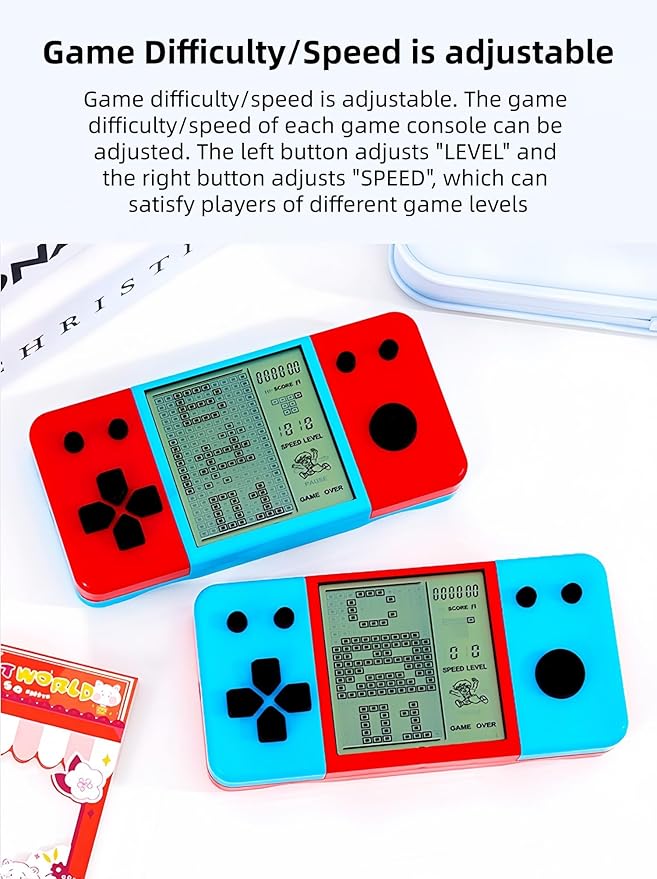 Retro Brick Game Game Blue-red Color Design Built-in 26 Cube Block Games Leisure Entertainment Electronic Block Puzzle Children/Student/Parents Birthday/Holiday (Red)