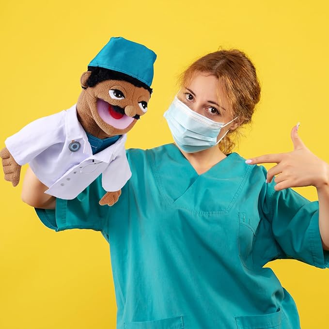Role Play Hand Puppets Hand Plush Chef Doctor Fireman Pirate Detective Athlete Nurse Worker Hand Puppet Toys Puppets for Kids Storytelling Imaginative Pretend Play Teaching Preschool(Doctor)