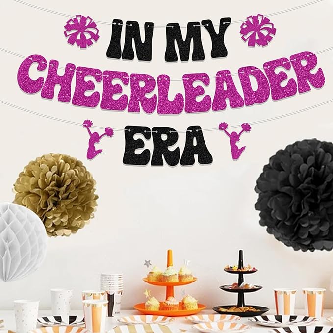 In My Cheerleader Era Banner Cheerleader Birthday Party Decoration Cheers Sport Gymnast Party Decoration Gym Theme Birthday Bachelorette Anniversary Party Supplies Black Rose Red Glitter