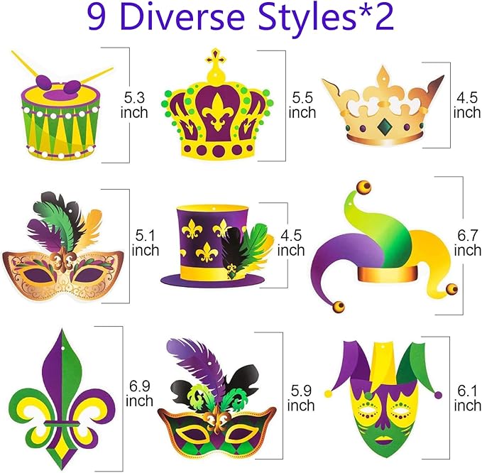 Mardi Gras Hanging Swirl Decorations - 36Pcs Mardi Gras Crown Mask Ceiling Hanging for Masquerade Party Decorations Gold Green Purple Foil Swirl New Orleans Celebration Mardi Gras Party Supplies