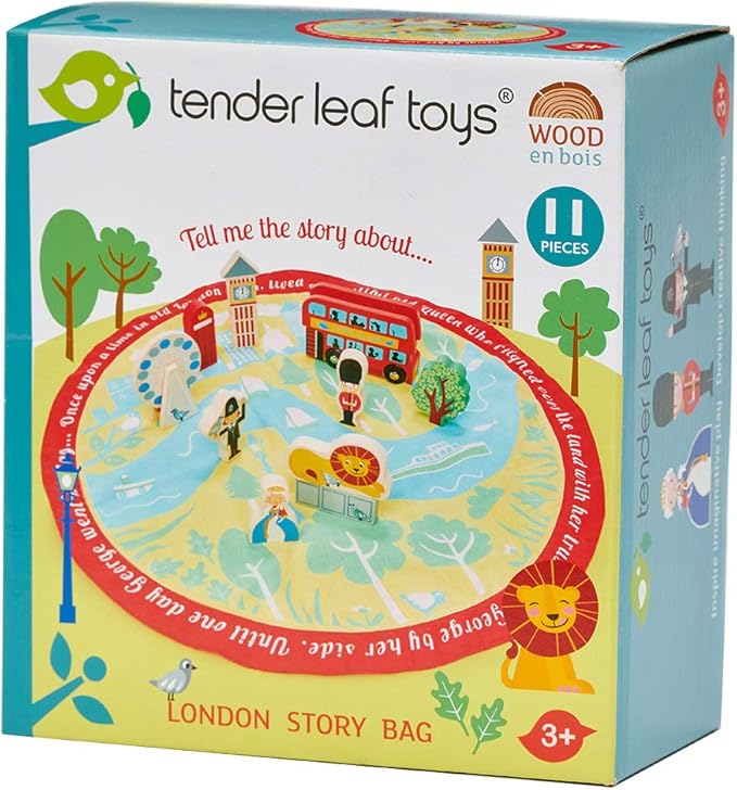 Tender Leaf Toys - Adventure Story Bag Fun Tall Tales Wooden Toy with Excited Themed Printed Playmat Early Learning, Creative and Infinite Imagination Play for Children 3+ (London Story)