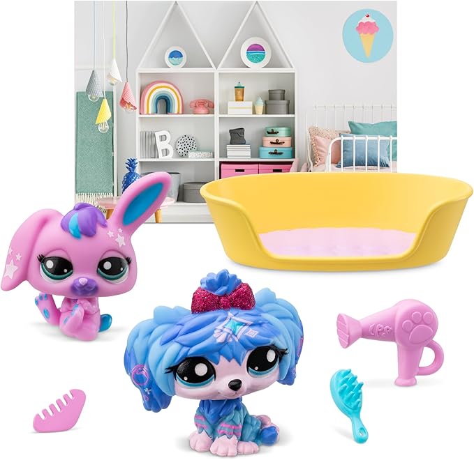 Littlest Pet Shop Petfluencer Super Salon | Petfluencer Set Contains 2 LPS Mini Pet Toys 4 Accessories 1 Backdrop 1 Collector Card and 1 Virtual Code | Collectable Toys for Girls and Boys