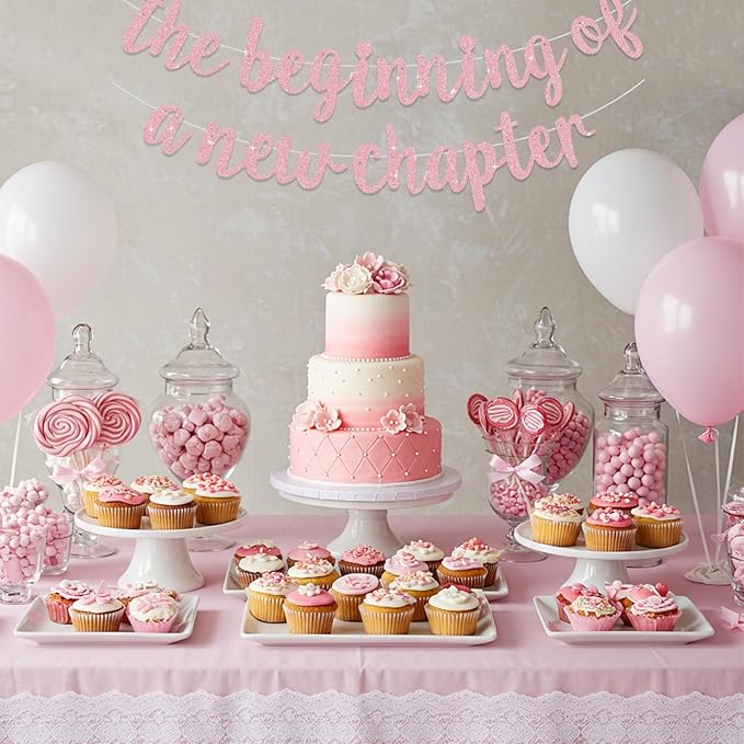 BEISHIDA Glitter Dark Pink The Beginning of A New Chapter Banner,Pre-Strung Farewell Book Themed Housewarming Party Congratulations Decorations,Going away party Garland,Graduation Sign 2026 Banner,retirement Supplies