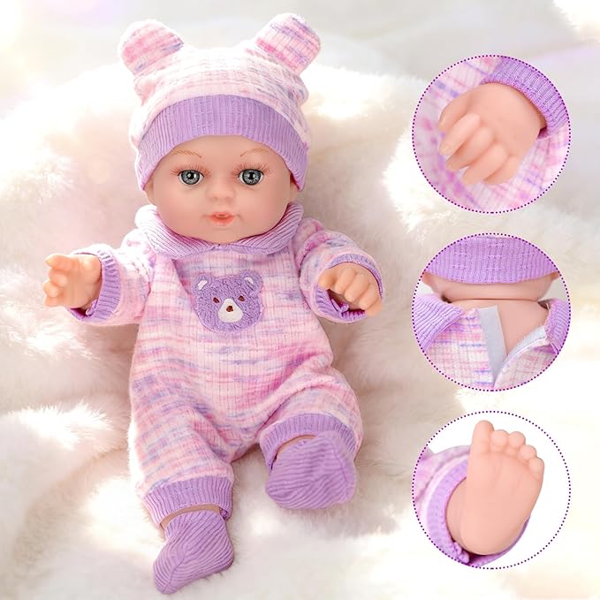 12'' Baby Doll with Bear Pattern Backpack in Gift Box,Including Clothes Accessories, Backpack, Baby Bottle, Pacifier, Hat, Socks, and Handkerchief for 3+ Child Girls Gifts