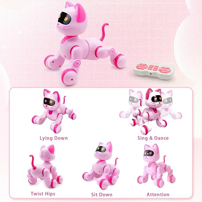 Remote Control Robot Cat Toy - RC Robotic Cat for Kids, Interactive Programmable Smart Robot Pet with Light, Sound, Touch Sensing, LED Eyes, Dance & Music, Gift for Kids 3+