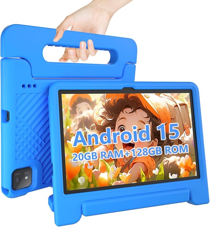 Kids Tablet 11 inch Android 15 20GB + 128GB Octa-Core 8000mAh Todder Tablet with Drop-Proof Case, Parental Control, WiFi 6 and Bluetooth, Blue