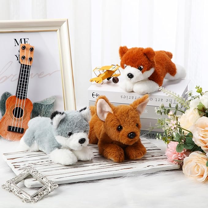 Skylety 3 Pcs 7.87 Inches Dog Stuffed Animal Plush Dogs Soft Plush Toy Pillow Fluffy Puppy Set for Puppy Birthday Party Favor Home Decor(Pomeranian, Chihuahua, Corgi)