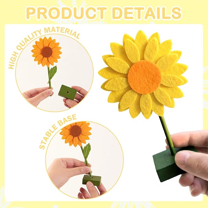SUNBEAUTY 8 PCS Sunflower Felt Centerpieces for Tables Flower Birthday Party Decorations Sunflower Birthday Party Decorations Orange Yellow Sunflower Decorations for Girl Birthday Baby Shower