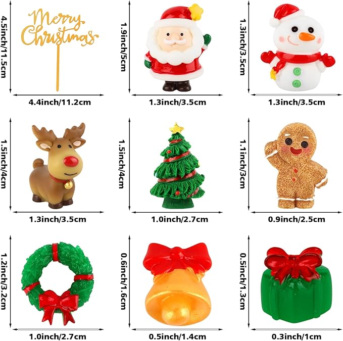 Hooqict 9Pcs Christmas Cake Decorations with Santa Claus, Reindeer, Snowman, Gingerbread, Merry Christmas Cake Topper for Xmas Holiday Birthday Party Cake Decorations Supplies