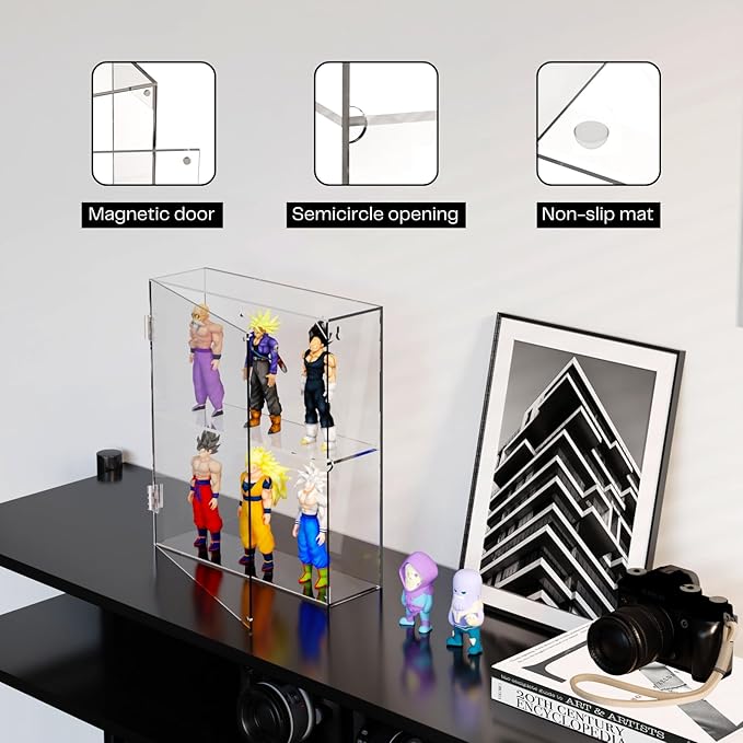 Acrylic Display Case - 2 Layer Clear Display Case for Funko Pop Action Figures - Wall Mounted or Desktop Dustproof Display Cabinet Shelf for Labubus Collectibles Mini Toys