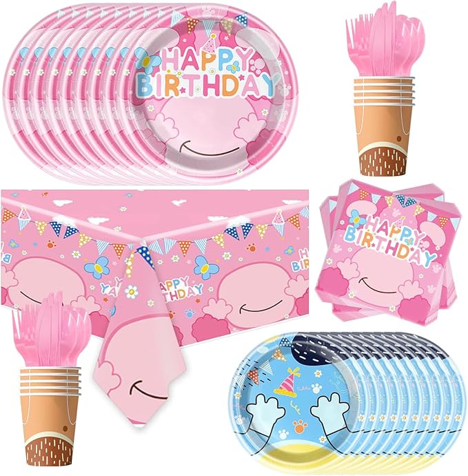 81Pcs Pink Dog Birthday Party Tableware Set Cute Dog Party Decoration Pink Cartoon Birthday Party Supplies