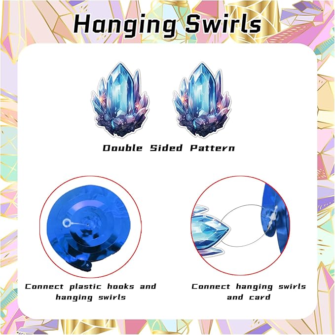 24 PCS Crystal Hanging Swirl Decorations Crystal Ceiling Streamers Hanging Decorations Geology Crystal Party Decorations for Crystal Birthday Party Supplies Baby Shower Decorations