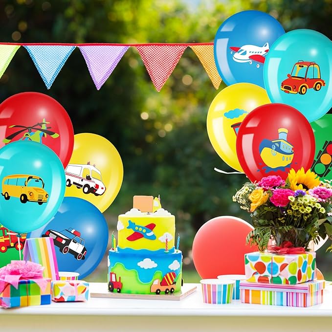 40 Pack Transportation Party Balloons Decorations Traffic Latex Balloons Vehicle Transport Party Supplies for Birthday Decoration