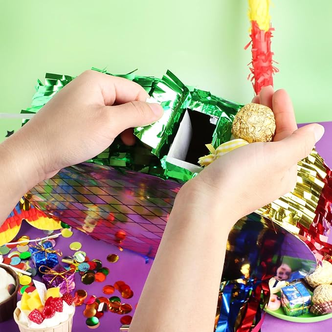 Colorful Disco Ball Pinata with Stick and Blindfold 80s 90s Theme Party Decorations Disco Pinata for Birthday Weddings Roller Skating Party Supplies