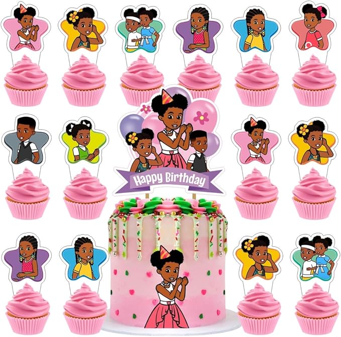 25Pcs Gracies Cake Decorations with 24pcs Cupcake Toppers, 1pcs Cake Topper for Kids 1st Birthday Party Supplies