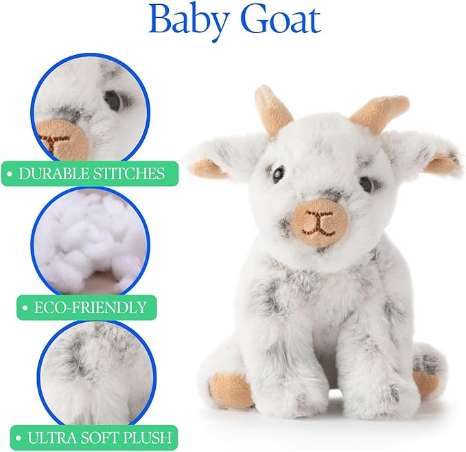 The Petting Zoo Goat Stuffed Animal Plushie, Gifts for Kids, Wild Onez Babiez Farm Animals, Goat Plush Toy 6 inches (Pack of 2)