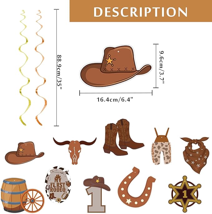 Cowboy Party Decorations My First Rodeo Birthday Party for Boy Supplies Western Theme Party Supplies Hanging Swirls Foil Cowgirl Birthday Decorations for Wild West Farm Country Party