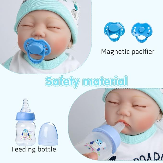Reborn Baby Dolls Clothes Boy Blue Dinosaur Theme Accessories 13 Pcs Outfit Set for 17-22 Inch Newborn Baby Doll Boy with Blue Dot Bassinet