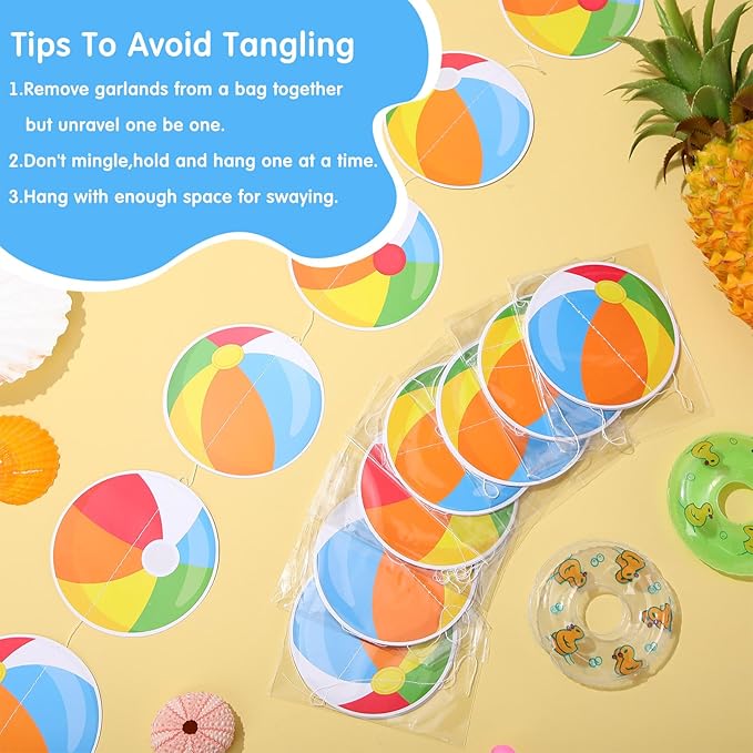 8 Pieces Beach Ball Garland Summer Pool Party Hanging Banner Decorations Pool Ball Paper Cutout Garland Room Wall Decor for Hawaii Beach Birthday Baby Shower Party Favors Supplies