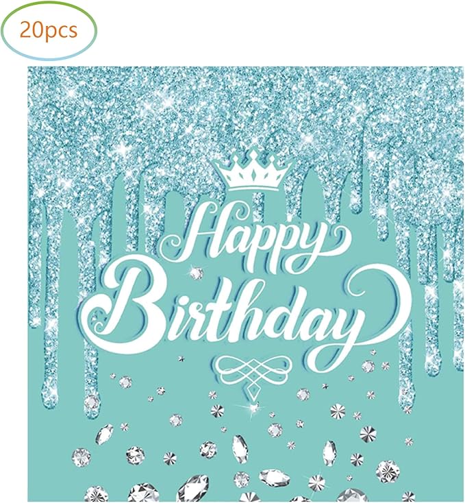Teal and Silver Birthday Party Supplies, include 20 Plates and 20 Napkins, Teal and Silver Theme Birthday Party Decorations for Kid Girls Women Silver Glitter Party Supplies