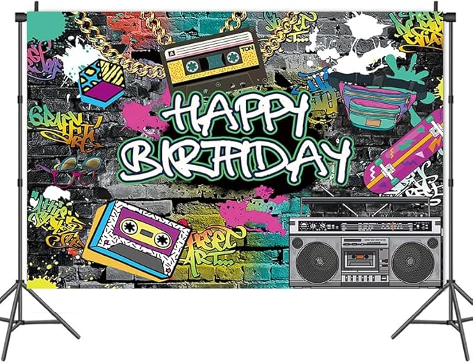Graffiti Happy Birthday Backdrop Decorations Graffiti Art Banner Hip Hop Photo Background for Home Indoor Outdoor Birthday Party Decorations Supplies 70.8 x 47.2 Inch