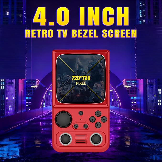 R36TMAX Upgraded Retro Handheld Game Console with 4000mAh Battery, 4.0'' IPS Screen, Retro Gaming Console with Portable Case, Supports WiFi Networked Fighting and OTG (128GB Red)