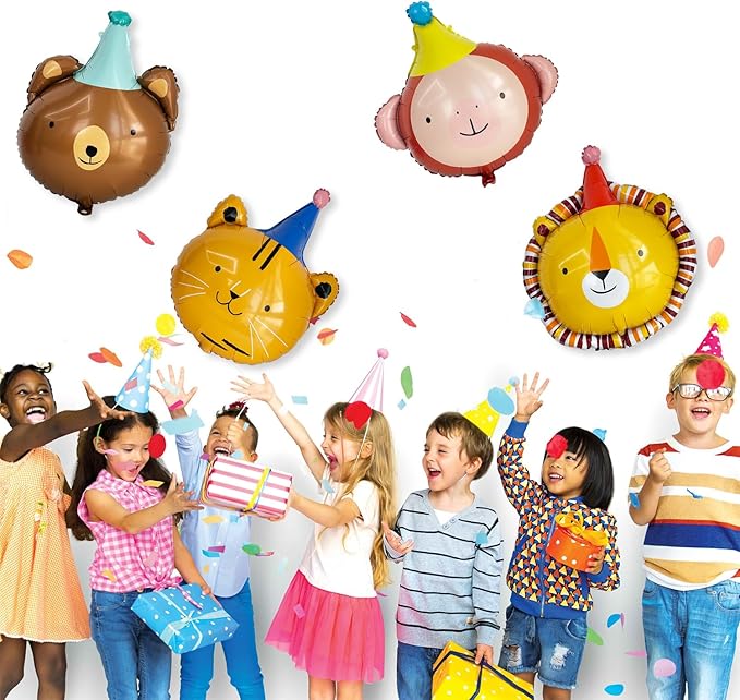 Animal Head Foil Balloon Kit, Lion Bear Monkey Cat foil balloon, Birthday Party Decorations, Baby Shower Supplies (Monkey(2 pieces))