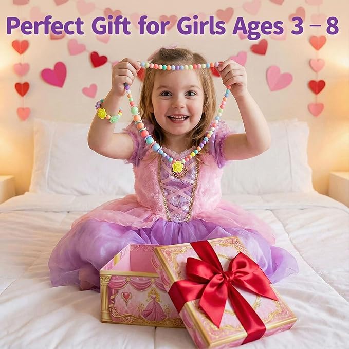 BigOtters 3 Sets Toddler Necklace Bracelet, Kids Jewelry for Girls Friendship Bracelets Costume Dress up Jewelry Princess Cosplay Accessories Little Girl Party Favors Classroom Exchanging Gifts