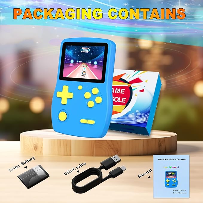 32 Bit Handheld Game for Kids Preloaded 139 Retro Video Games, 3.0'' IPS Screen and Rechargeable Battery Portable Gaming System, Mini Travel Electronic Toy Gifts for Boys Girls (Blue)