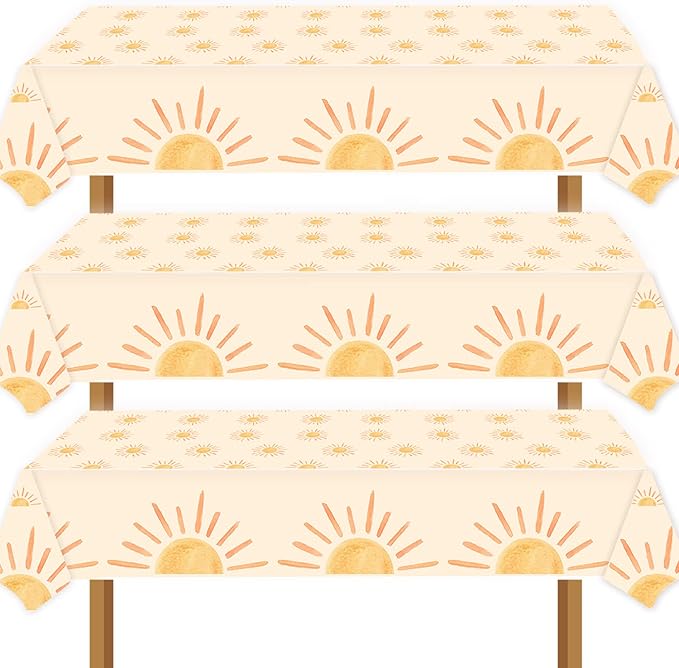3pcs Boho Themed Sunshine Birthday Party Tablecloths Boho Party Decorations First Trip Inspired The Sun Birthday Decorations Boho Hippie Sunshine Sun Baby Shower Party Supplies Decorations