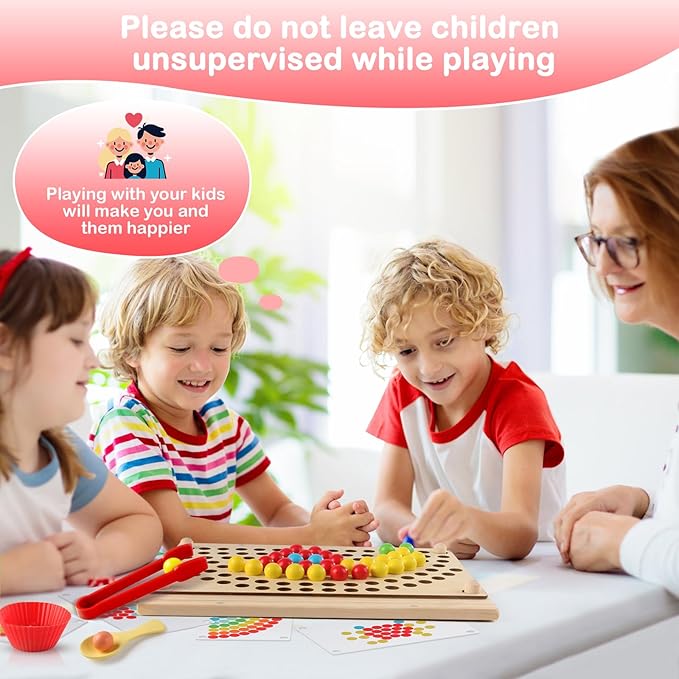 Montessori Toddler Learning Sorting Toys for 3-6 Year Olds - Rainbow Stacking, Number & Bead Matching Games with Wooden Peg Board, Develop Fine Motor Skills, Color & Math Skills