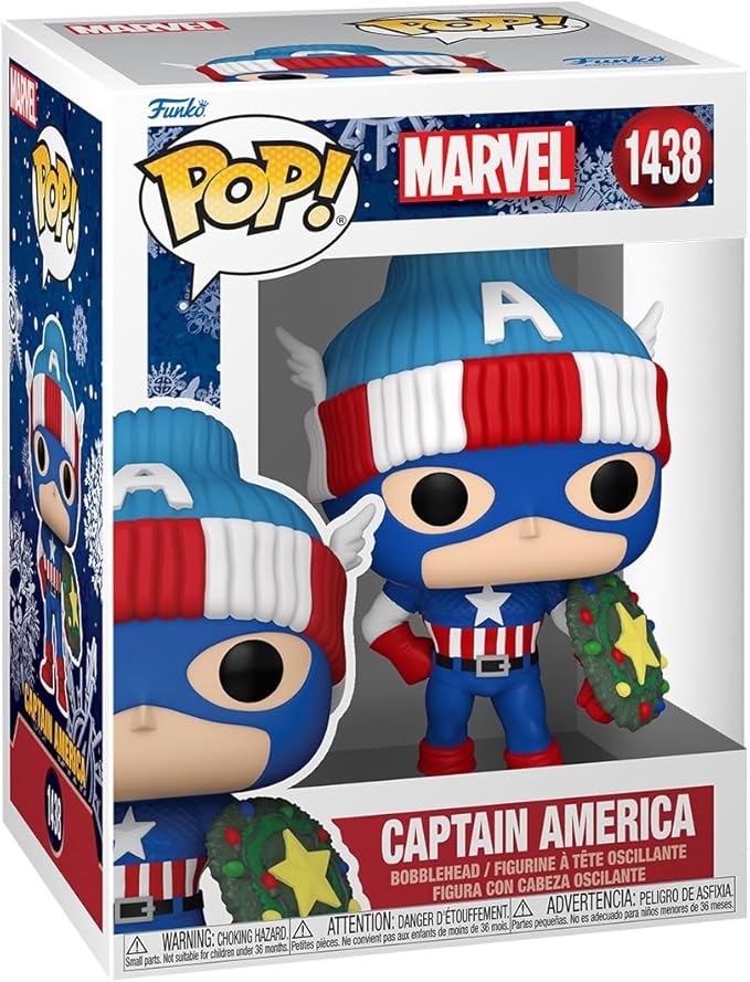 Funko POP! Marvel: Holiday – Captain America - Marvel Comics - Collectable Vinyl Figure - Gift Idea - Official Merchandise - for Kids & Adults - Comic Books Fans - Model Figure for Collectors