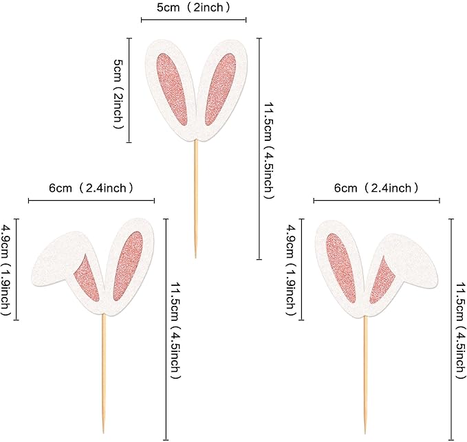 Ercadio 24Pcs Easter Bunny Ear Cupcake Toppers Glitter Rose Gold Rabbit Ears Cupcake Picks Easter Bunny Cupcake Toppers for Rabbit Kids Birthday Baby Shower Easter Wedding Anniversary Party Supplies