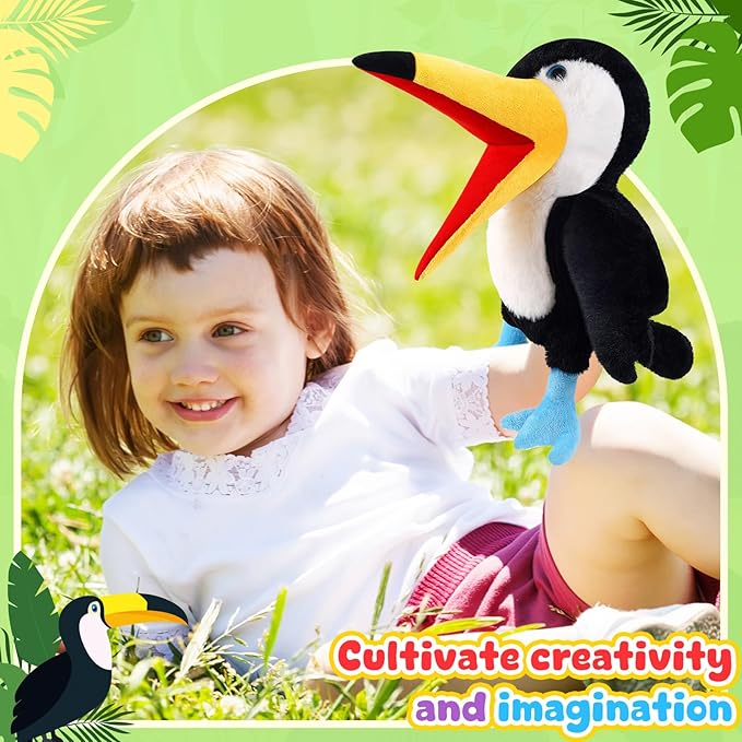 Animal Hand Puppets 11 Inch Bird Plush Toucan Owl Eagle Parrot Flamingo Peacock Puppet Toys Role-Play Puppets for Kids Storytelling Imaginative Pretend Play Teaching Preschool(Toucan)