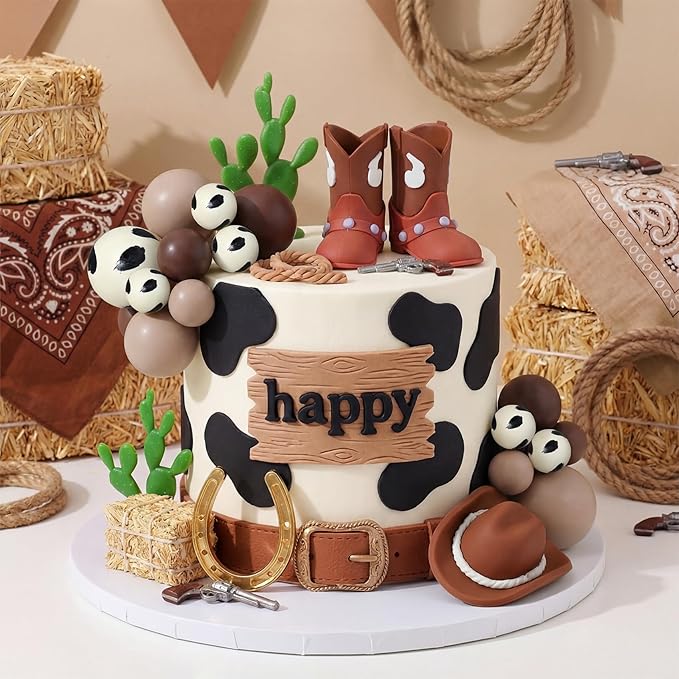 Knana 21Pcs Cowboy Birthday Cake Topper Cowboy Hat Cake Topper with Brown Boot for Western Cowboy Birthday Party Supplies