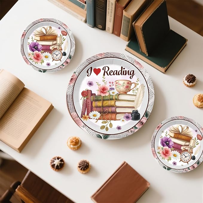 Xynic 177pcs Book Themed Party Decorations Tableware Complete Party Set, Book Club & Book-Themed Birthday Decorations I Like Reading PartySupplies, Serves 25 Guests