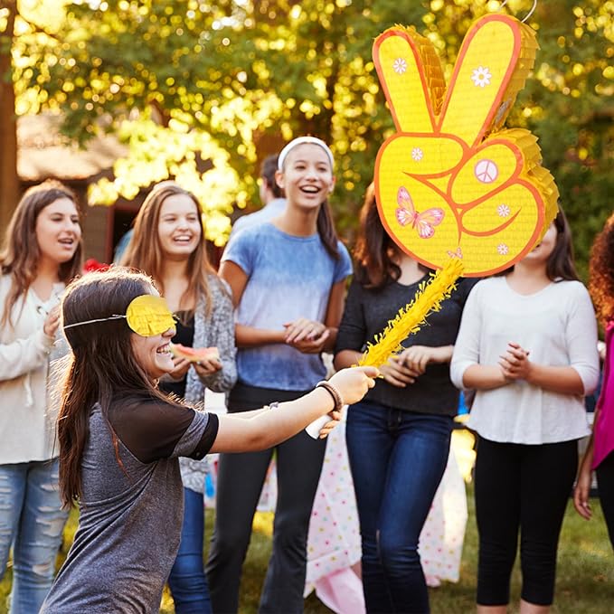 Hippie Pinata with Stick & Blindfold Daisy Flower Mexican Pinata Game for Girl Groovy Birthday Party Decorations Supplies