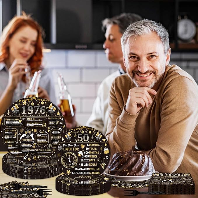 96PCS 50th Birthday Plates and Napkins Party Supplies 50th Birthday Decorations for Women Men 50th Anniversary Decorations Cheers to 50 Years Vintage Tableware Sets Serve 24 Guests