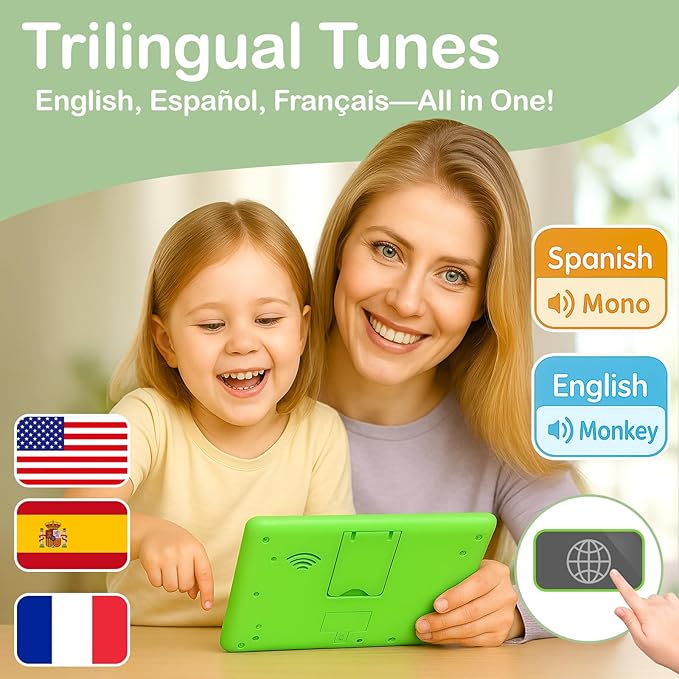 Learning Tablet for Toddlers 1-3 Trilingual Learning Toys with Sounds & Speech Therapy, Montessori Educational Toys for 1 Year Old Boy Girl, Baby Musical Toys 12-18 Months Toddler Toys Age 1-2-3 Gifts