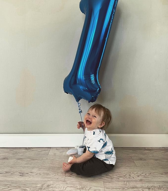 40 Inch Metallic Blue Number 5 Balloon, Giant 5 Number Balloons for 5th Birthday Decorations, Party Supplies for Baby Boy Girl, Metallic Blue Party Decor