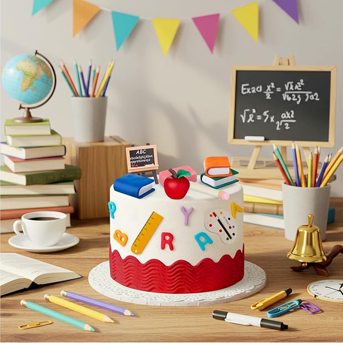 Soulchen 10 Pcs School Cake Decorations Apple Easel Book Pencil Stationery Welcome Party Favor for Classroom Themed Party Supplies