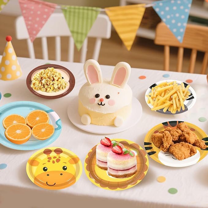 180Pcs Jungle Wild Animal Paper Plates Party Supplies Zoo Animal Paper Plates and Napkins Serve 60 Disposable Tableware Set for Birthday Party Decorations Game Day Family Holiday Sports Events
