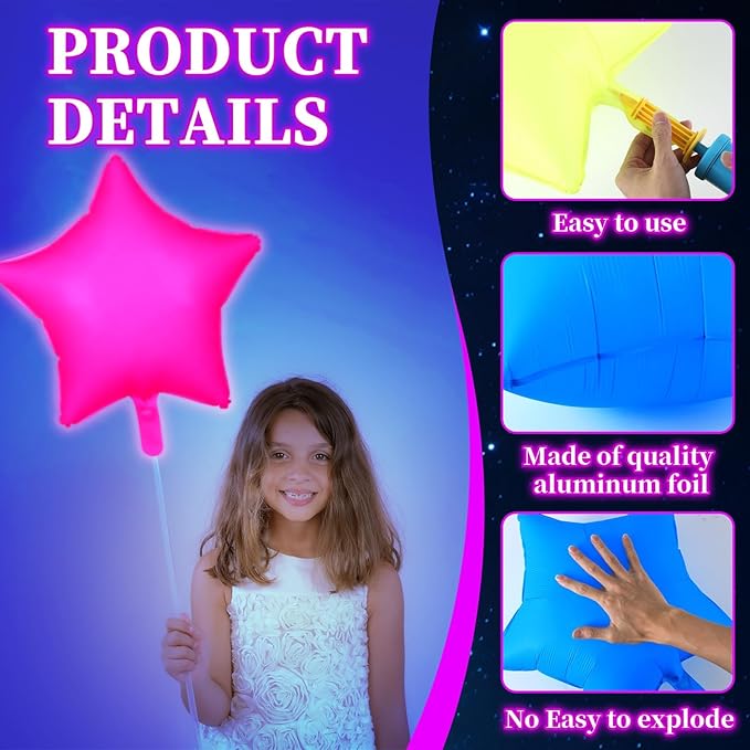 12Pcs Glow in The Dark Party Supply Neon Star Balloons Kit Star Shaped Neon Foil Balloons Blacklight Reactive Balloon for Arche Garland UV Blacklight Birthday Wedding Anniversary Graduation Party